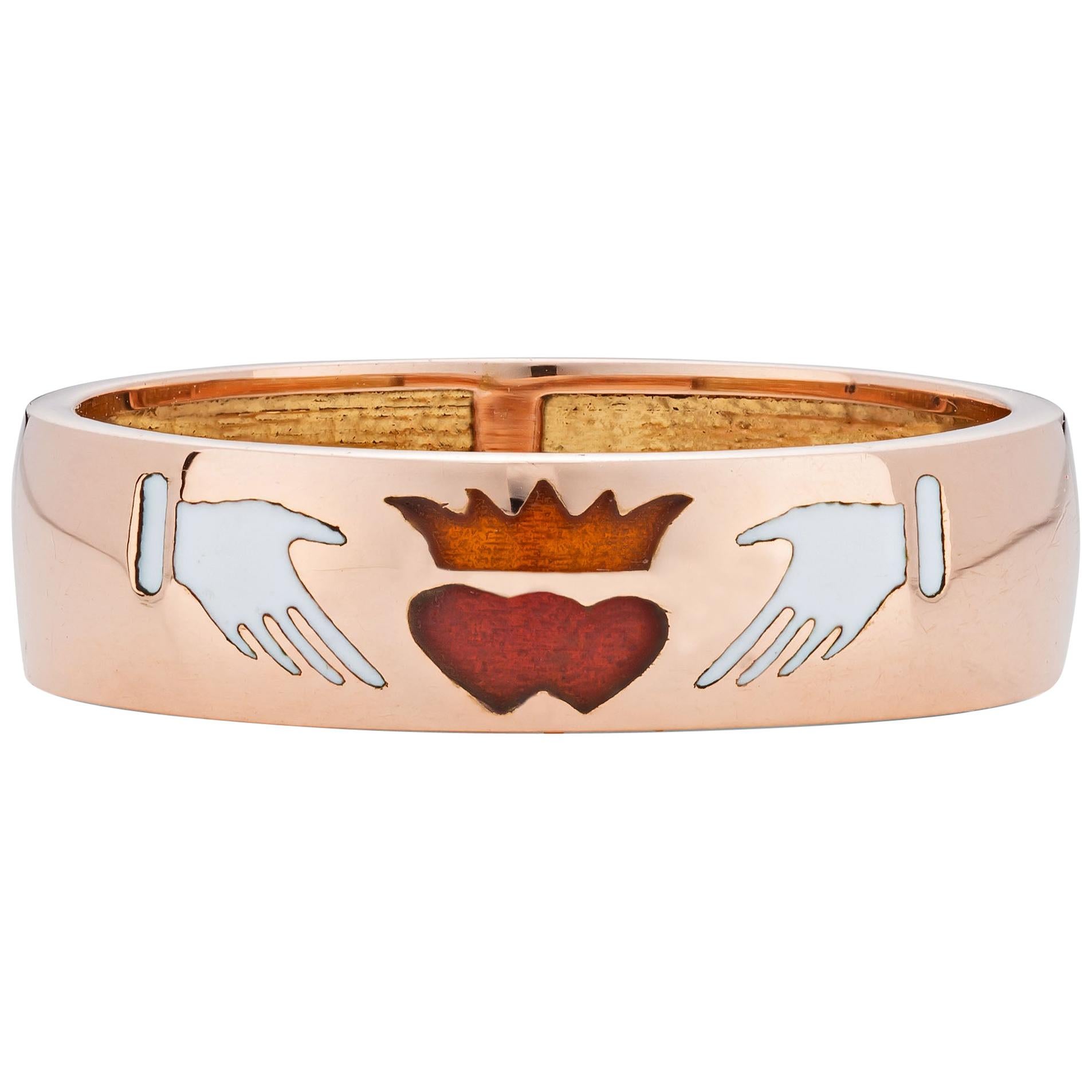 Fede Ring, 18 Karat Rose Gold with Enamel Inlay For Sale