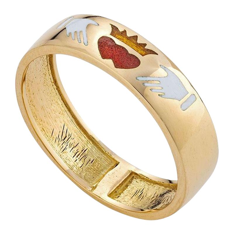 Fede Ring, 18 Karat Yellow Gold with Enamel Inlay For Sale