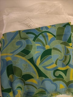 Vintage Fedeli Multicoloured Cashmere Scarf in Yellow and Blue Print