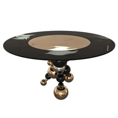 "Fedeltà" Round Dining or Entryway Table with Bronze and Stainless Steel