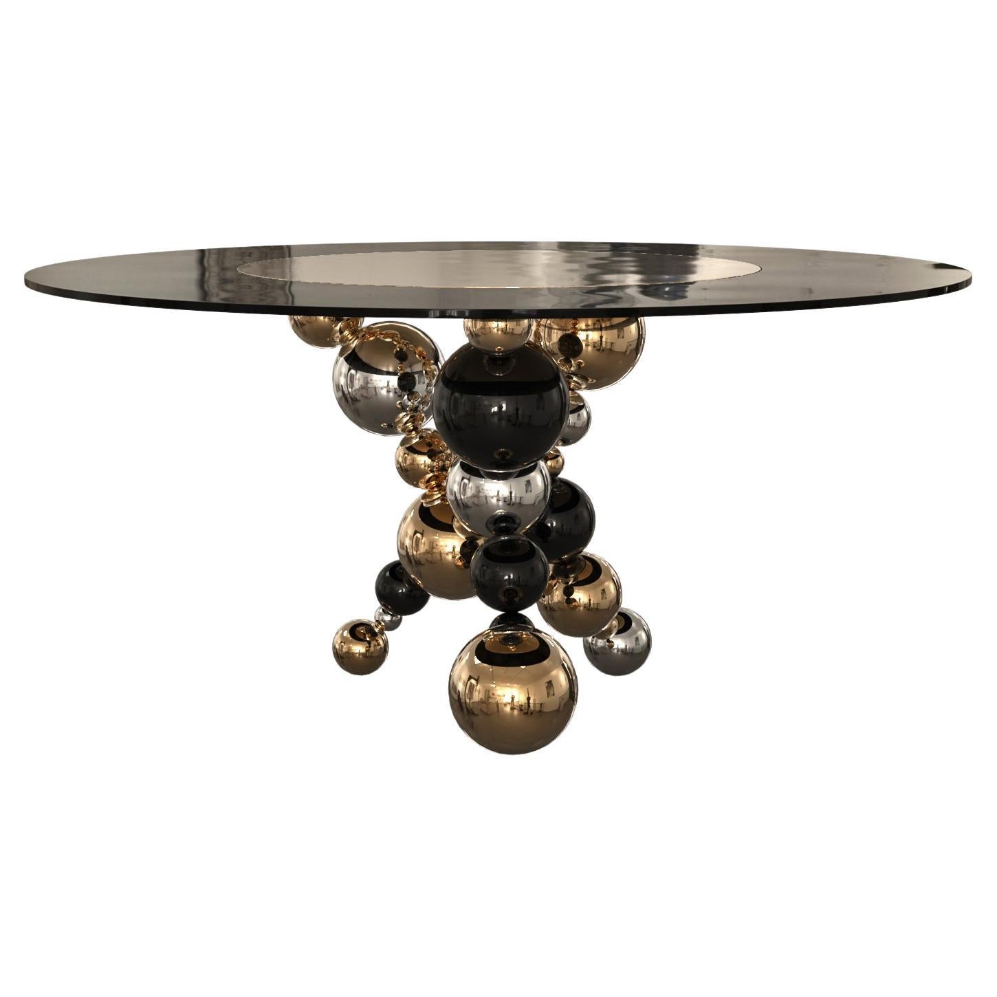 "Fedeltà" Round Dining or Entryway Table with Bronze and Stainless Steel For Sale