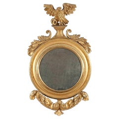 Konvexer Spiegel aus vergoldetem Holz, Federal, 19. Jahrhundert