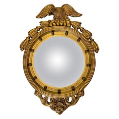 Federal Antique Carved Giltwood Convex Eagle Mirror