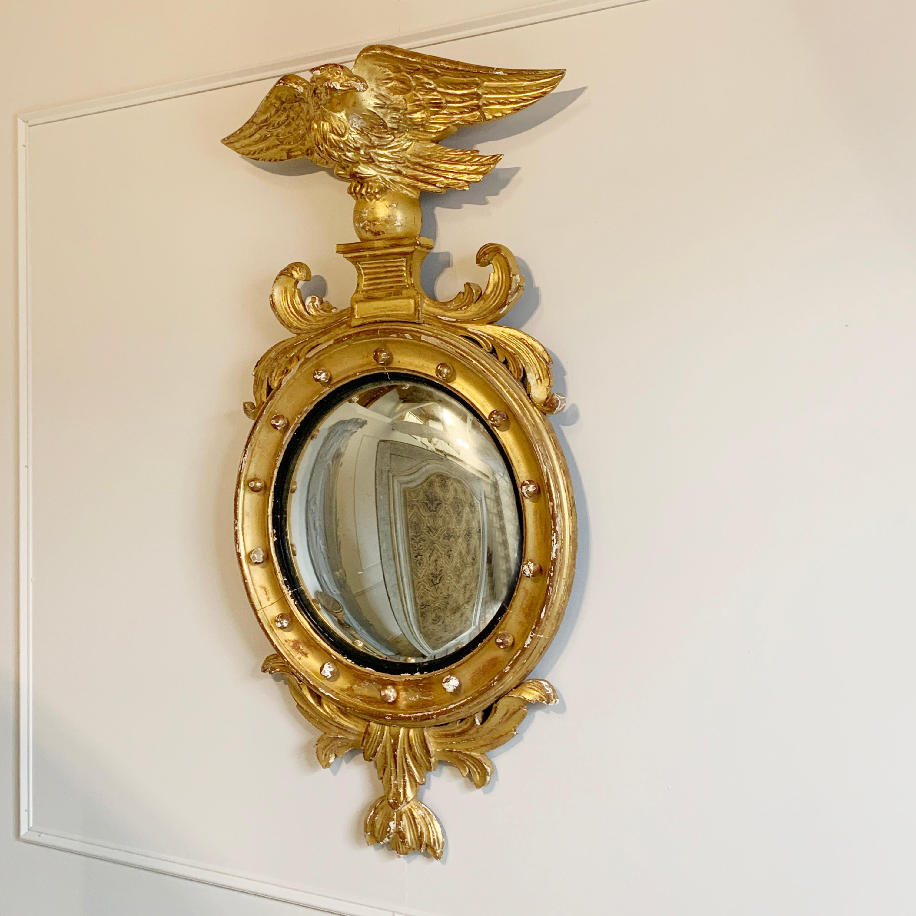 Regency Federal Antique Giltwood Eagle Convex Mirror