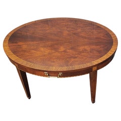 Federal Banded Top Flame Mahogany Inlay Oval Coffee Table W/ Drawer, Circa 1960s
