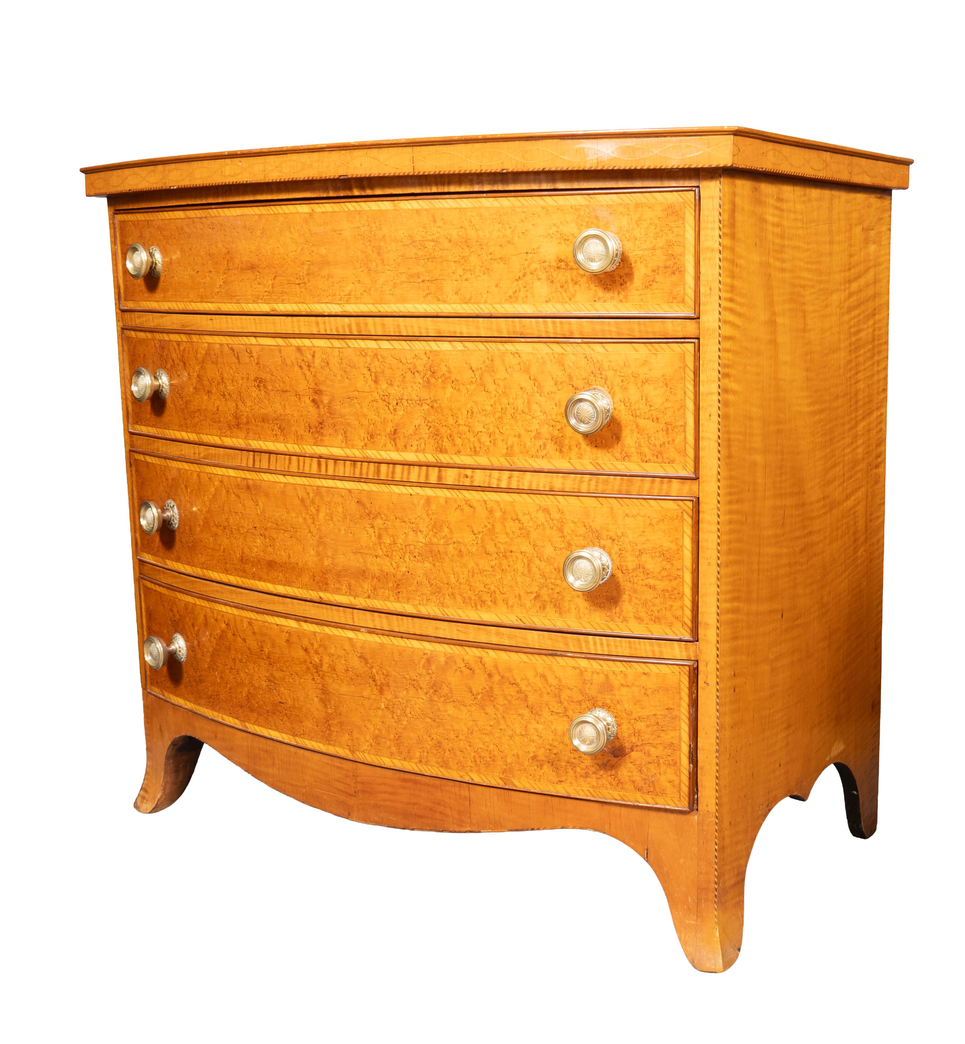 American Federal Birdseye Maple Bow Front Chest Of Drawers For Sale