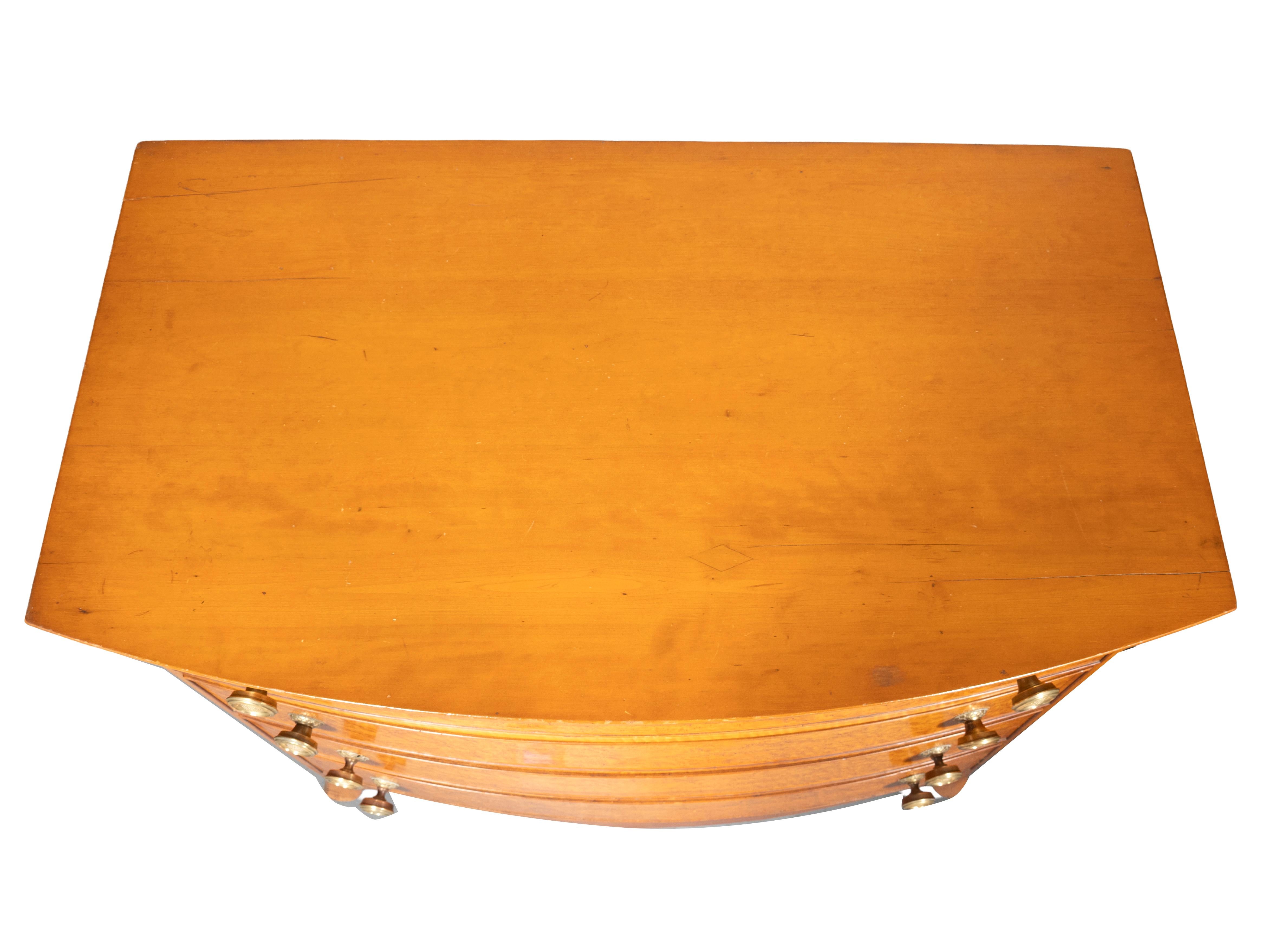 Early 19th Century Federal Birdseye Maple Bow Front Chest Of Drawers For Sale