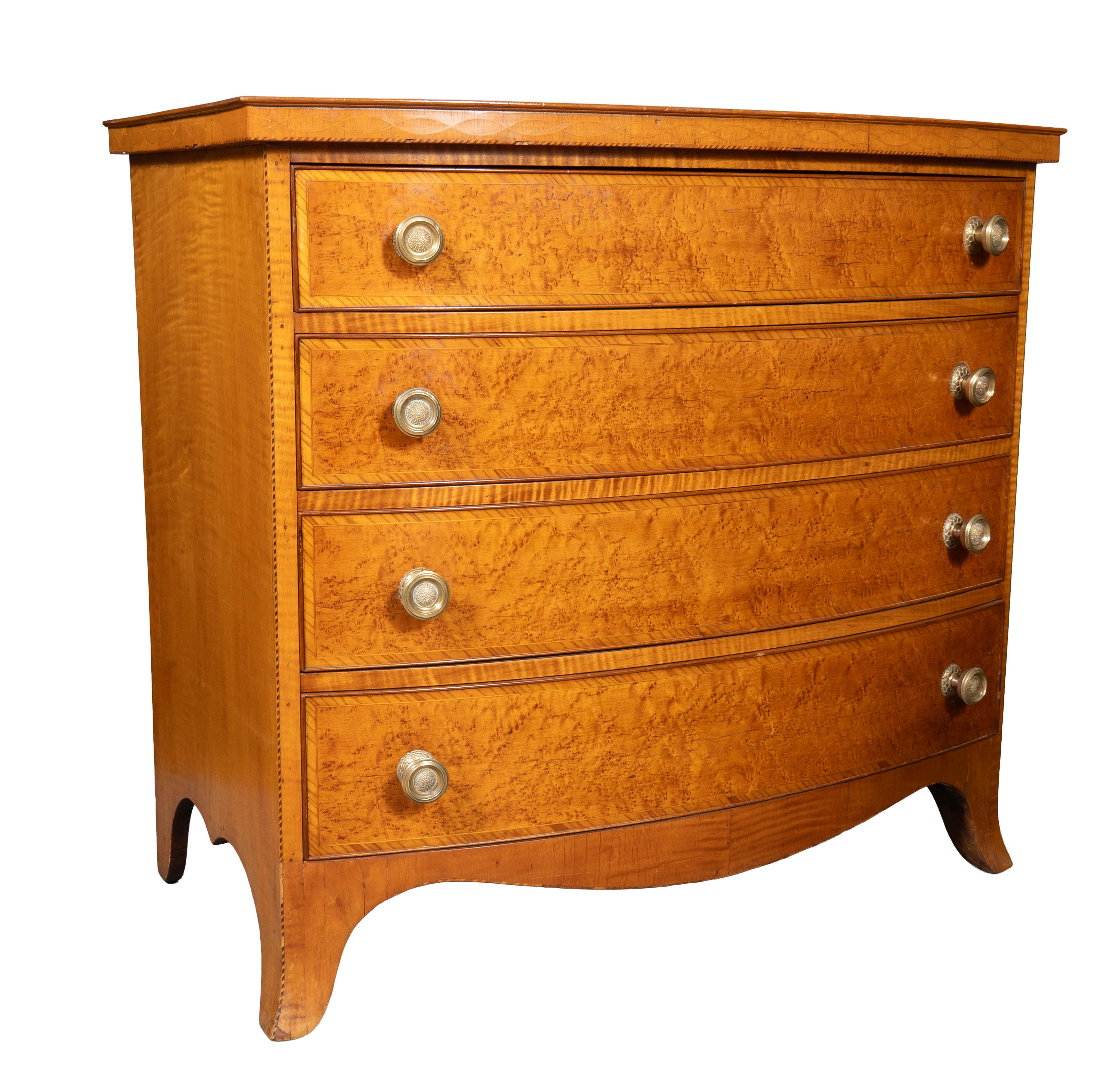 Federal Birdseye Maple Bow Front Chest Of Drawers For Sale 1