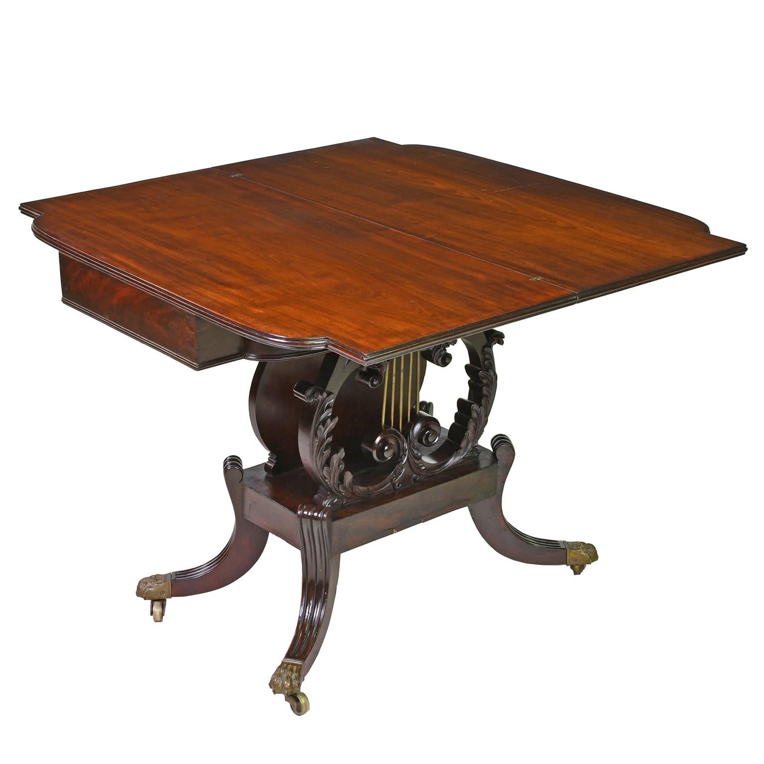 Federal Boston Lyre Games Table Attrib. Thomas Seymour & Thomas Wightman, c 1815 For Sale 1
