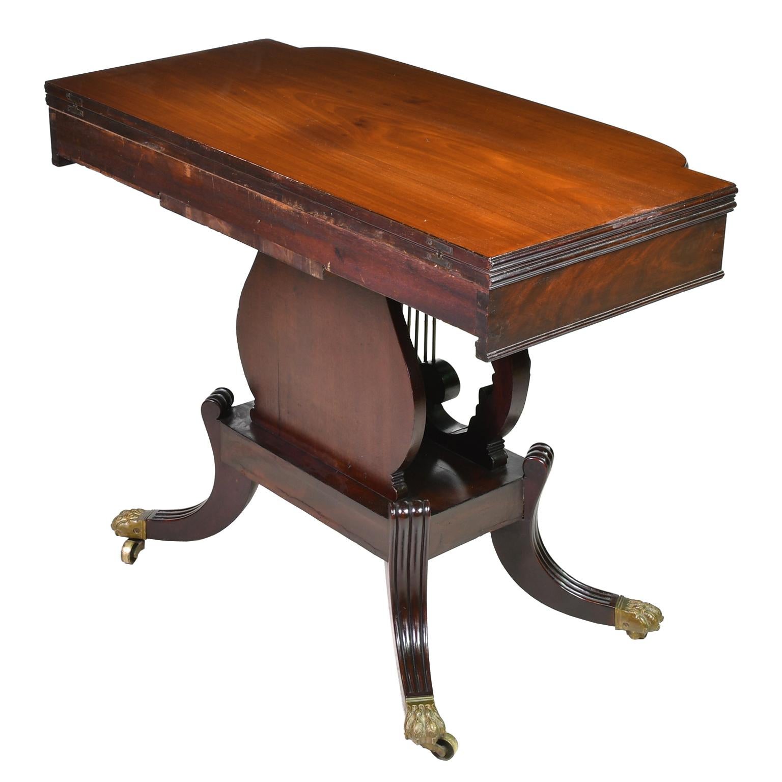 Hand-Carved Federal Boston Lyre Games Table Attrib. Thomas Seymour & Thomas Wightman, c 1815 For Sale