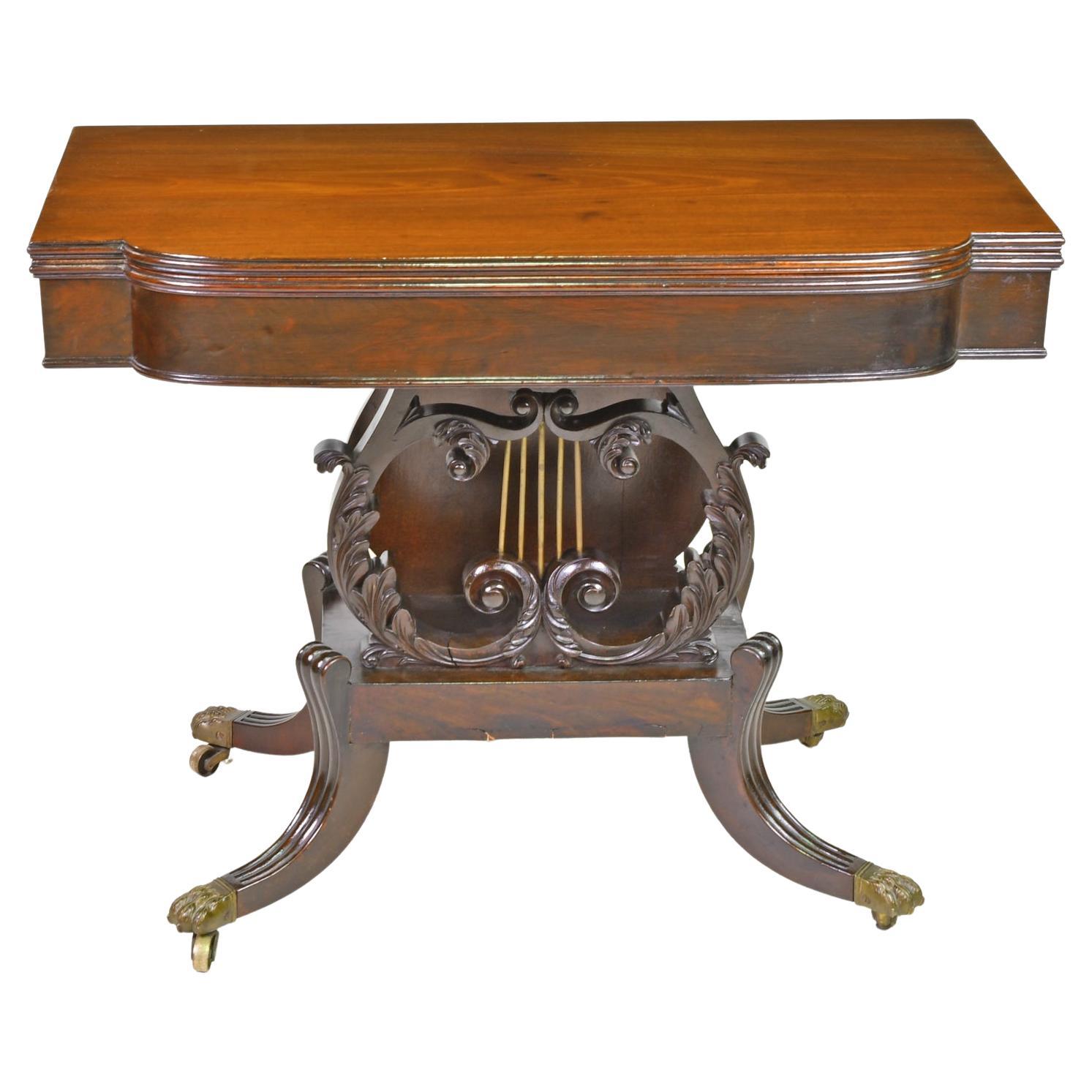 Federal Boston Lyre Games Table Attrib. Thomas Seymour & Thomas Wightman, c 1815 For Sale