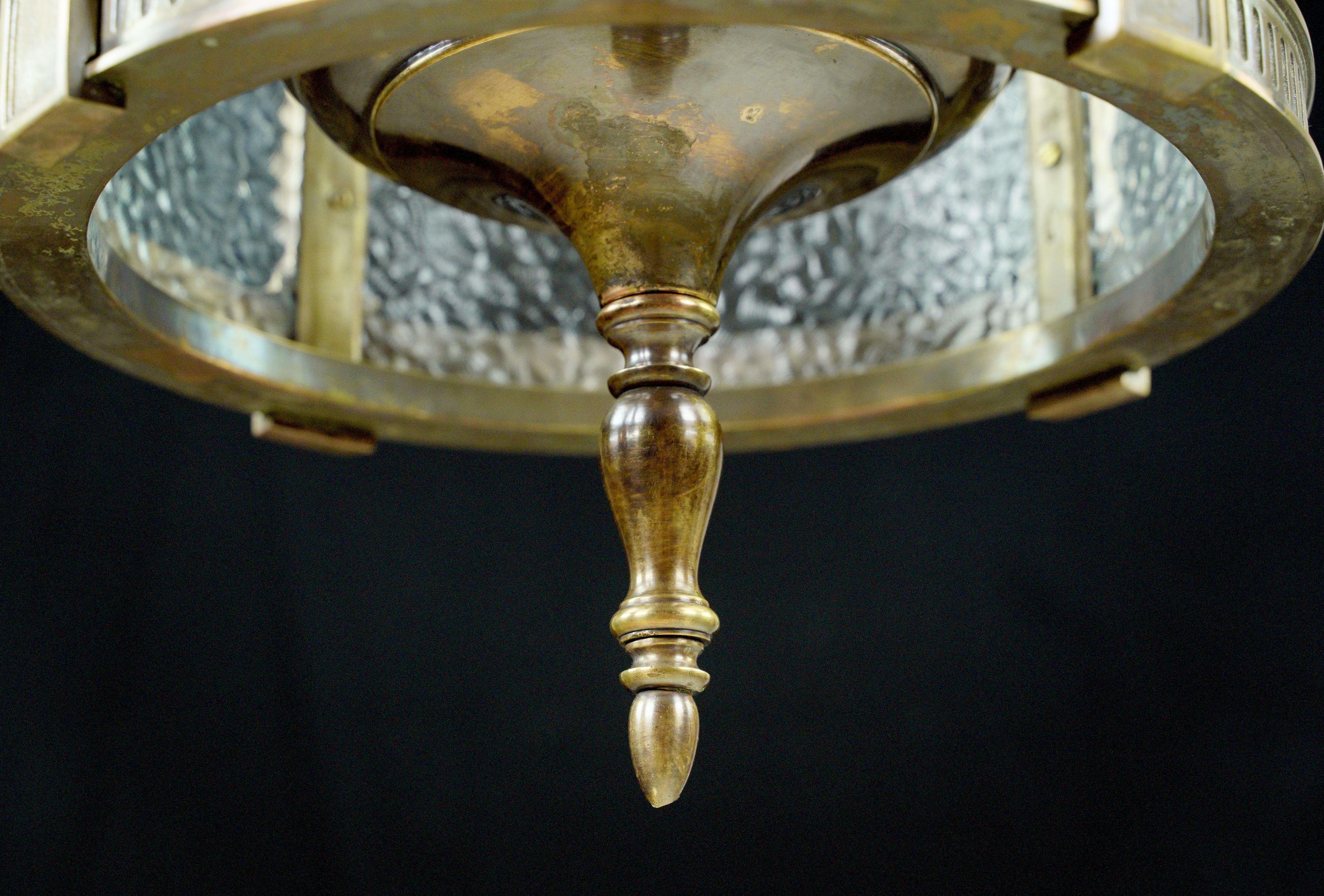 Federal Bronze Clear Pebbled Glass Lantern Pendant For Sale 1