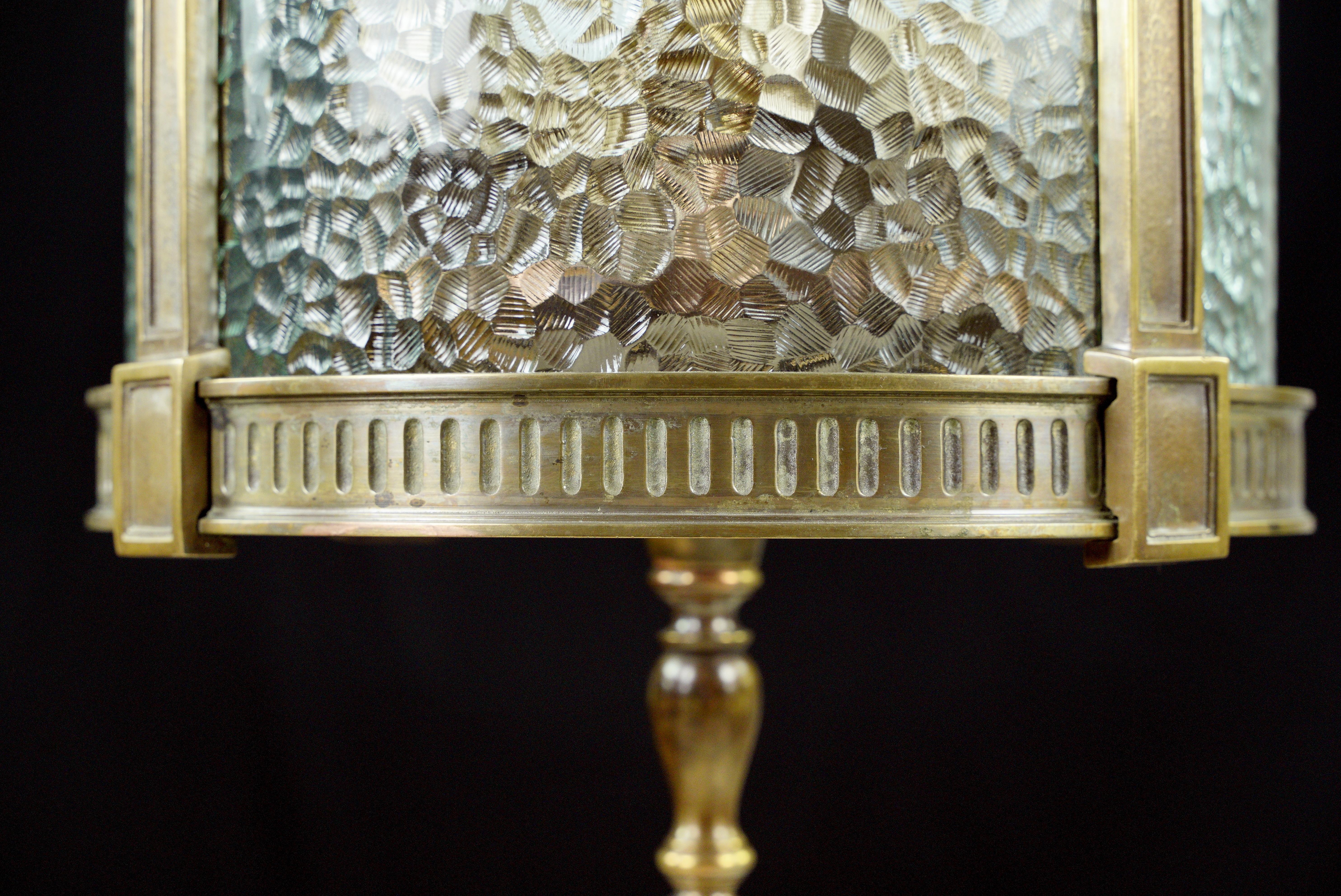 Federal Bronze Clear Pebbled Glass Lantern Pendant For Sale 2