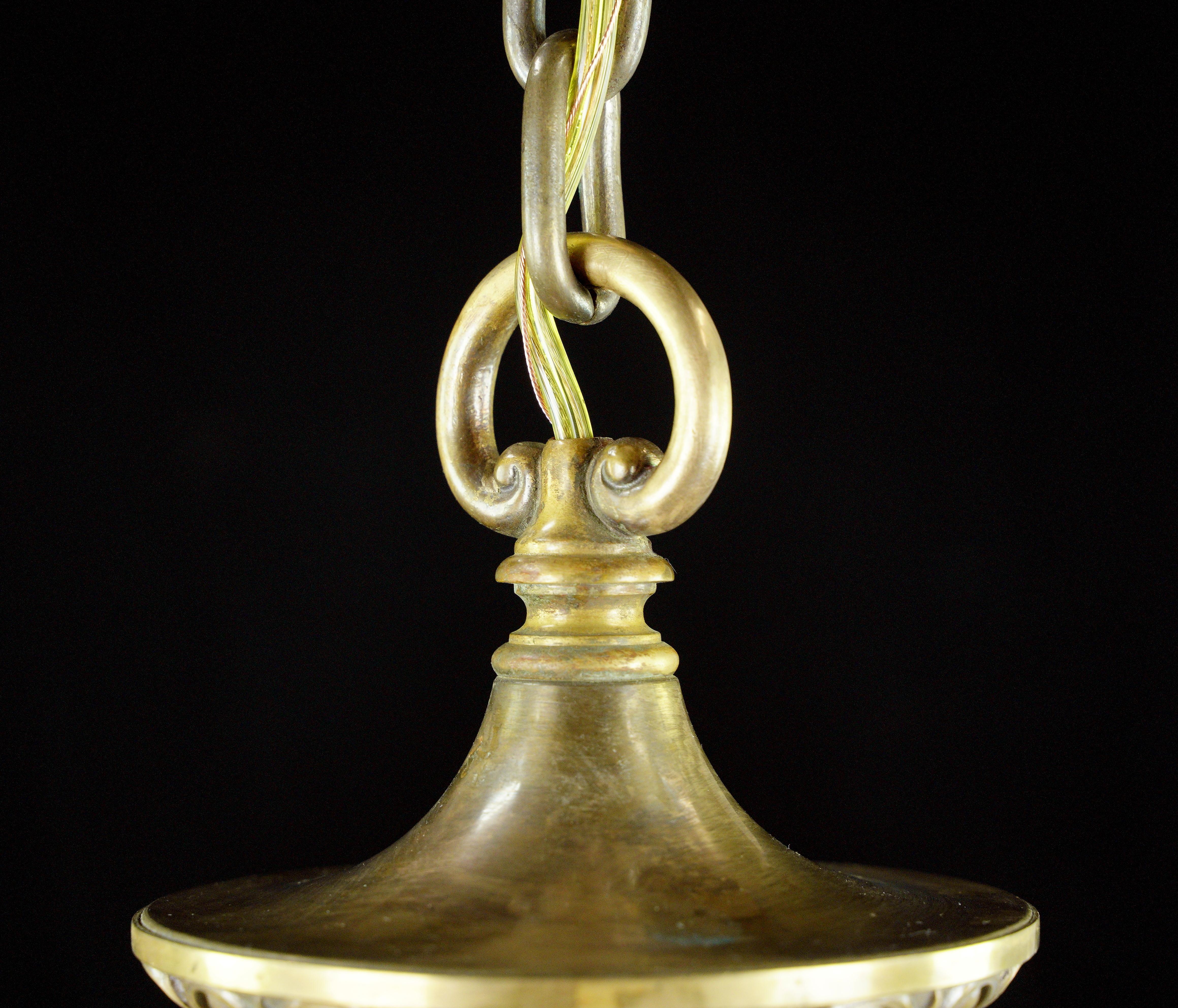 Federal Bronze Clear Pebbled Glass Lantern Pendant For Sale 3