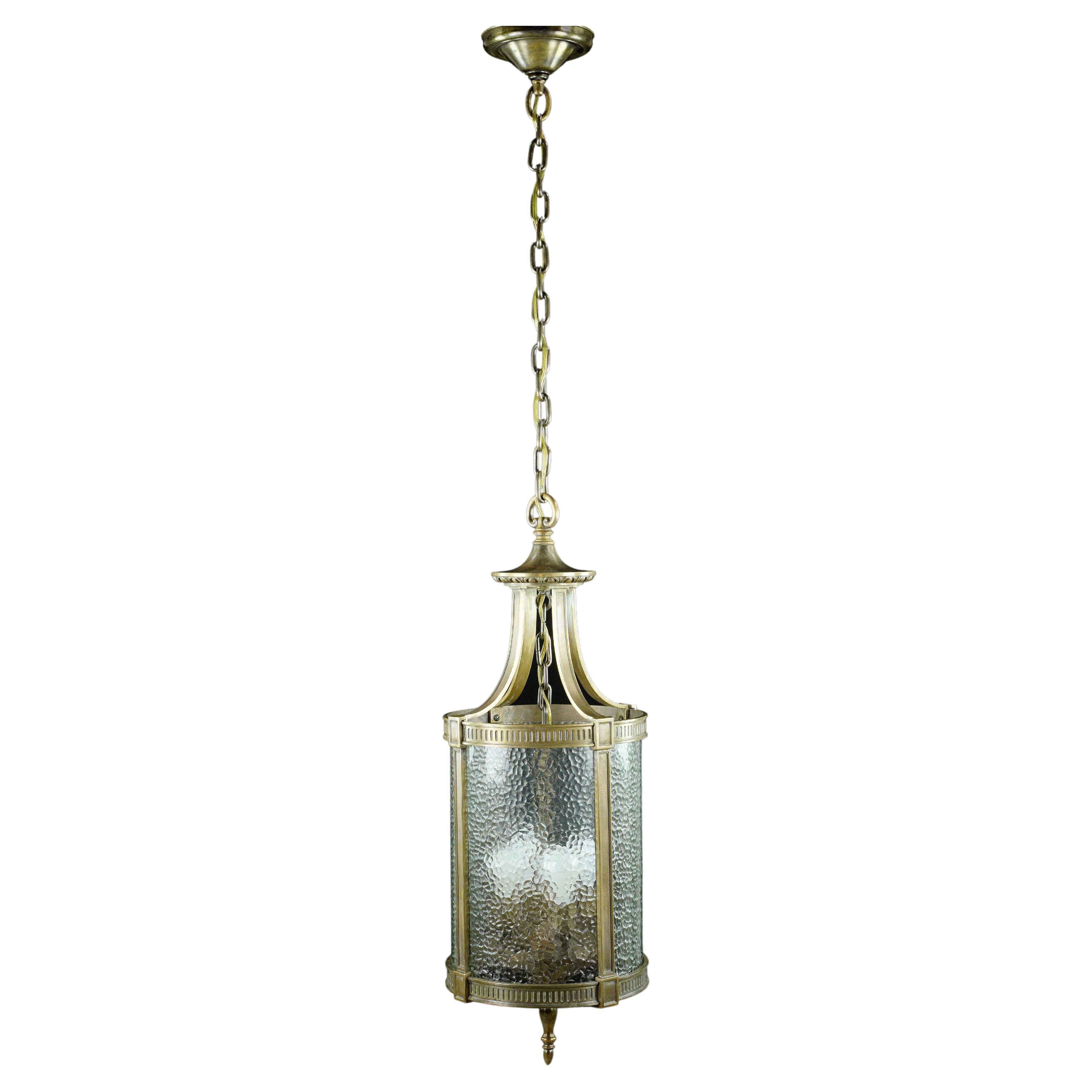 Federal Bronze Clear Pebbled Glass Lantern Pendant