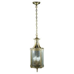 Antique Federal Bronze Clear Pebbled Glass Lantern Pendant