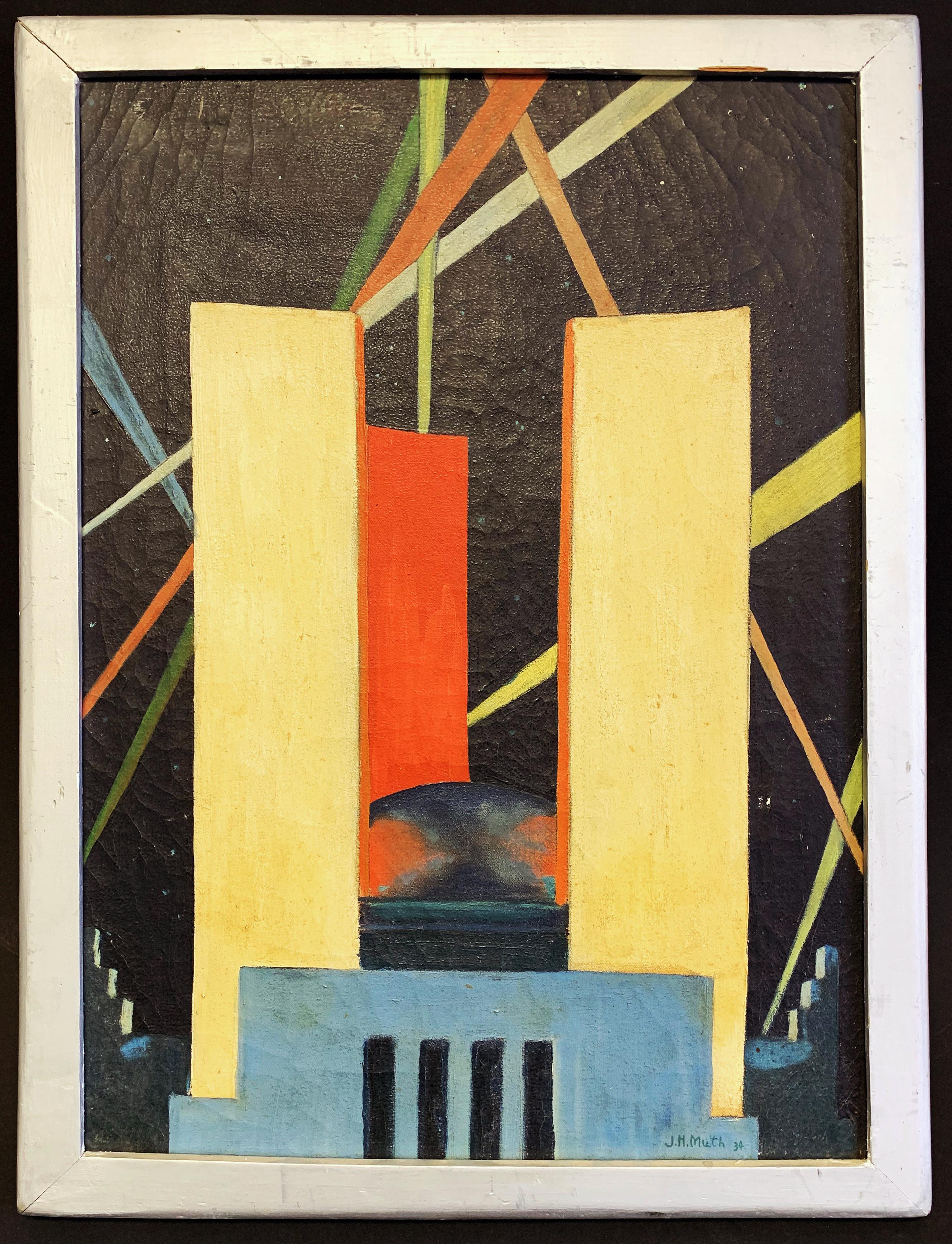 „Federal Building, Century of Progress Exposition“, brillantes Art-Déco-Gemälde (Gemalt) im Angebot
