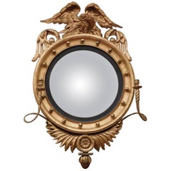 Antique Federal Carved and Gilt Girandole /Convex Mirror, America, circa 1810