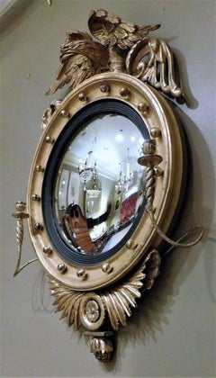 Federal Carved and Gilt Girandole /Convex Mirror, America, circa 1810