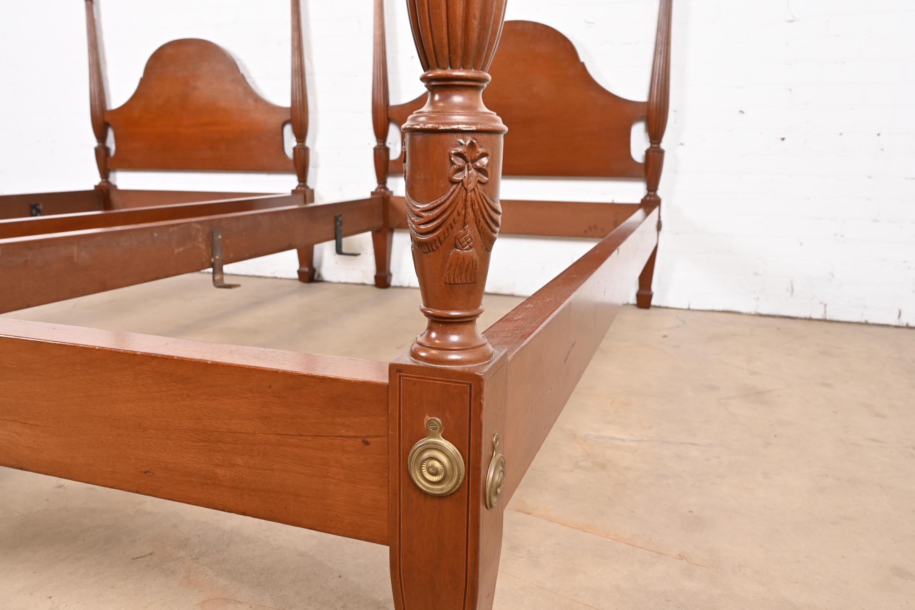 Federal Carved Mahogany Twin Poster Beds, Pair 3