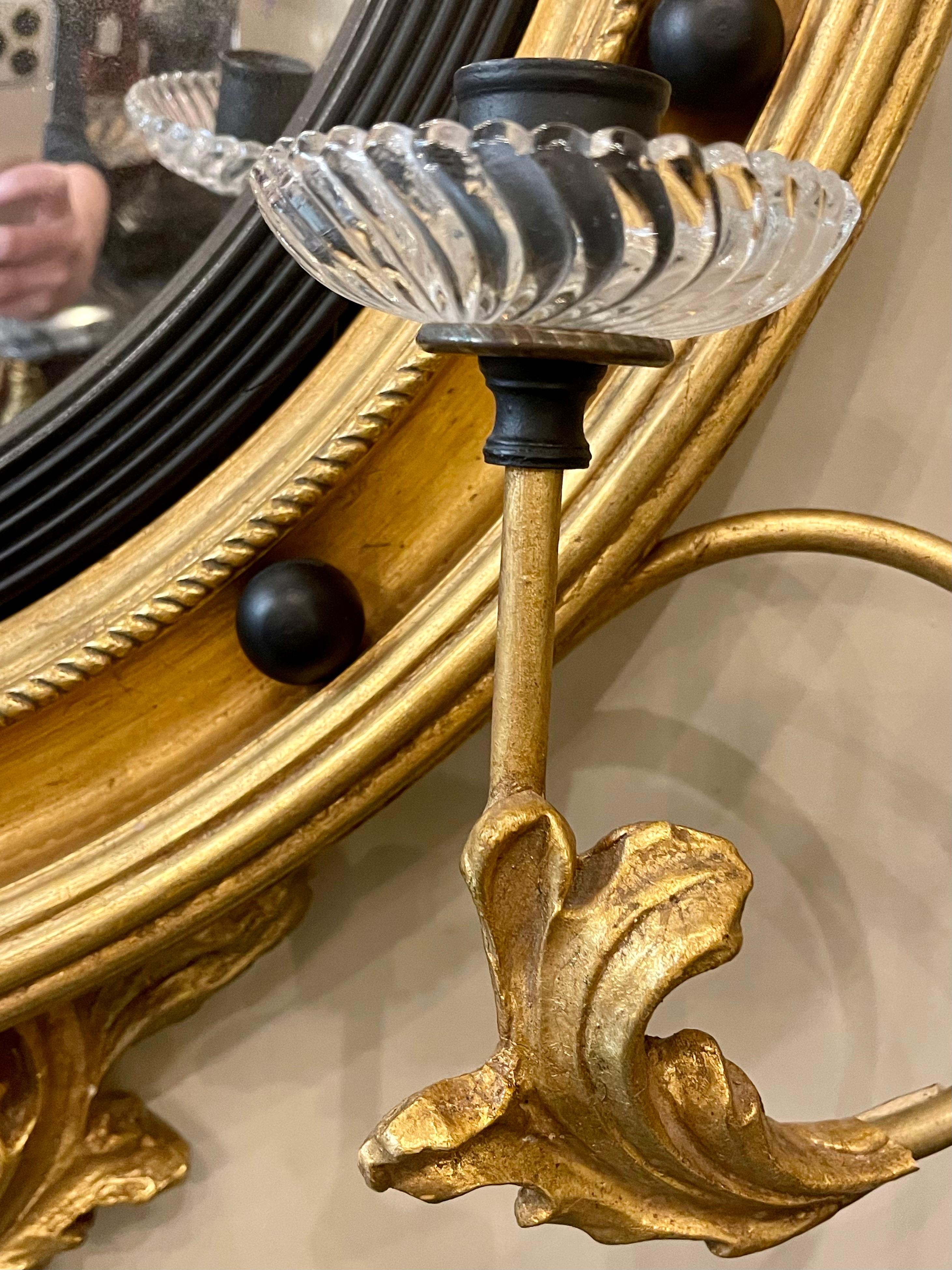 Federal Convex Bullseye Wall Mirror, 19th-20th Century Ebony And Gilt Gold 8