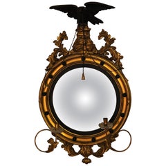 Federal Convex Gilt Gold Wall or Console Mirror Adorning a Winged Eagle