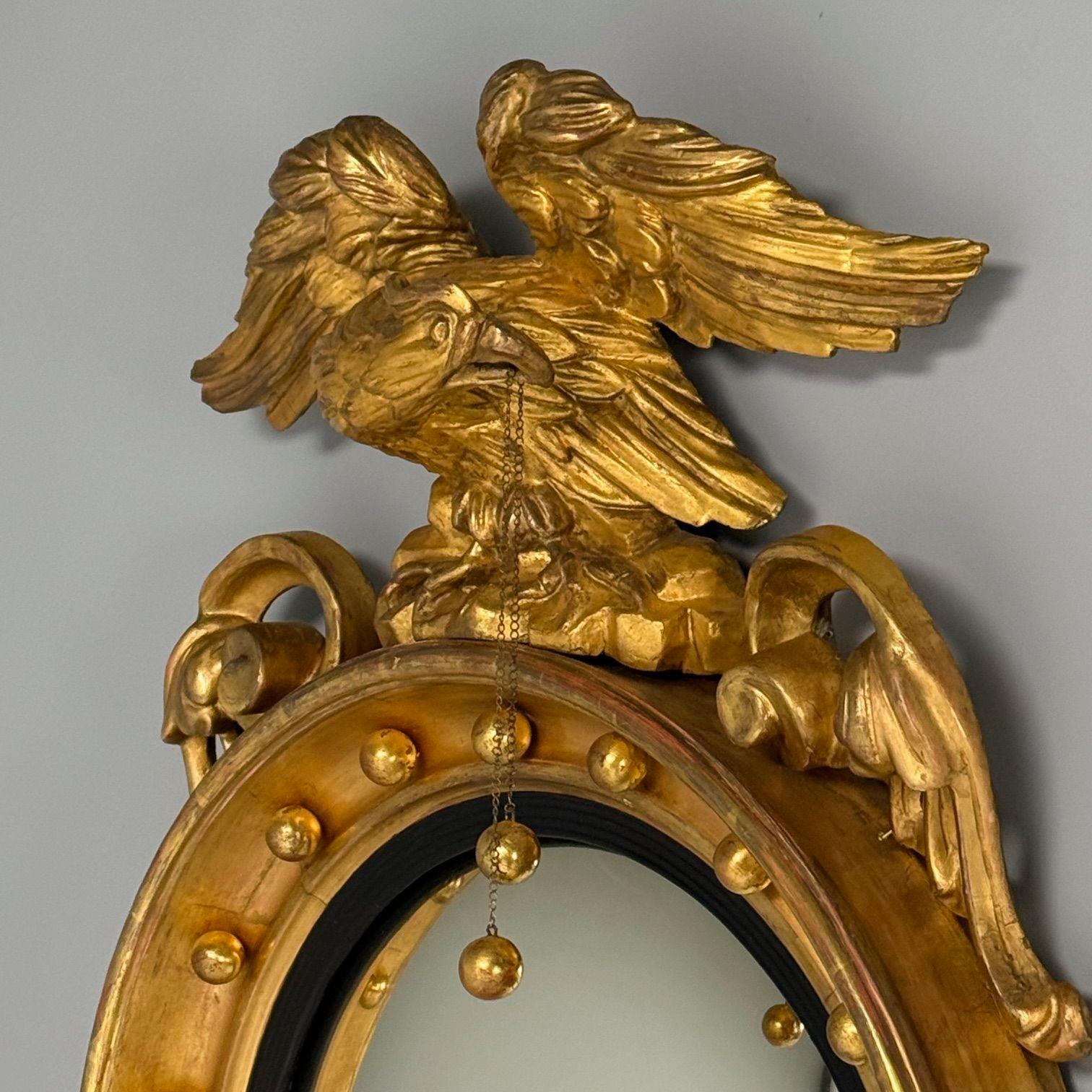 Espejos de pared federales convexos, madera dorada tallada, águilas opuestas, Inglaterra, década de 1830 3