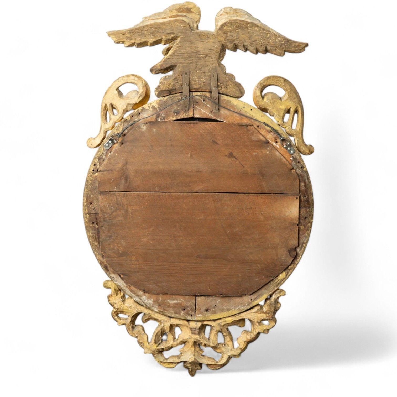 Espejos de pared federales convexos, madera dorada tallada, águilas opuestas, Inglaterra, década de 1830 5