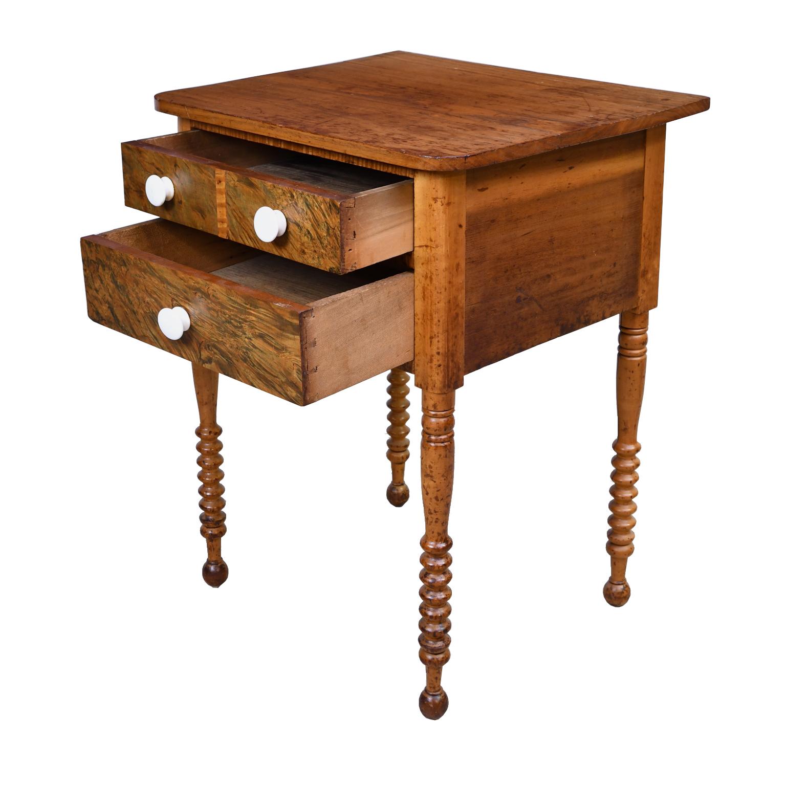 Federal Country Table or Nightstand in Fruitwood with Drawers, Pennsylvania 4