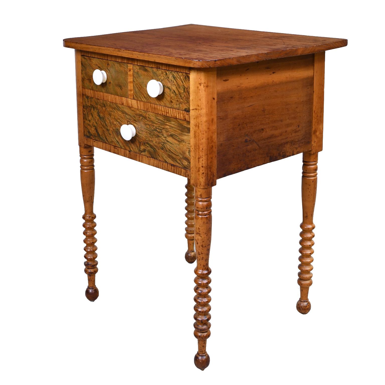 American Federal Country Table or Nightstand in Fruitwood with Drawers, Pennsylvania