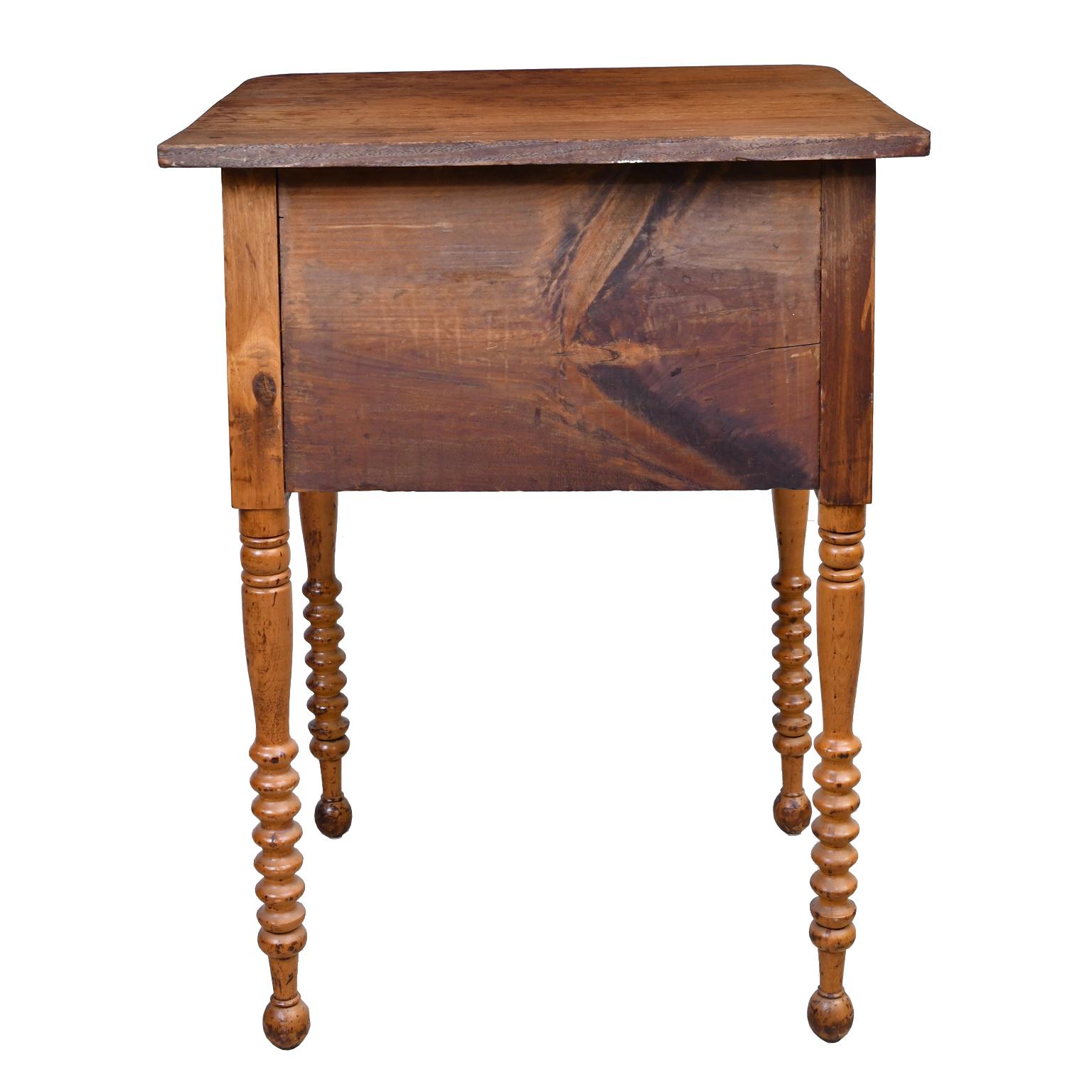 Early 19th Century Federal Country Table or Nightstand in Fruitwood with Drawers, Pennsylvania