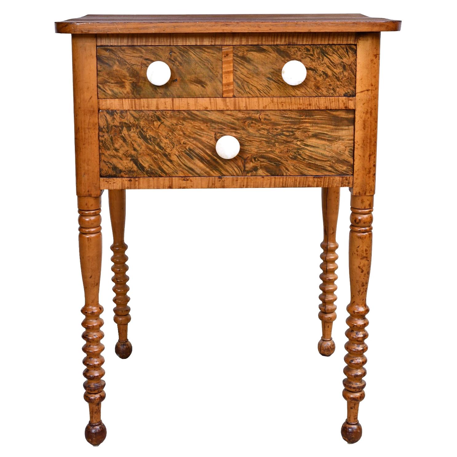 Federal Country Table or Nightstand in Fruitwood with Drawers, Pennsylvania