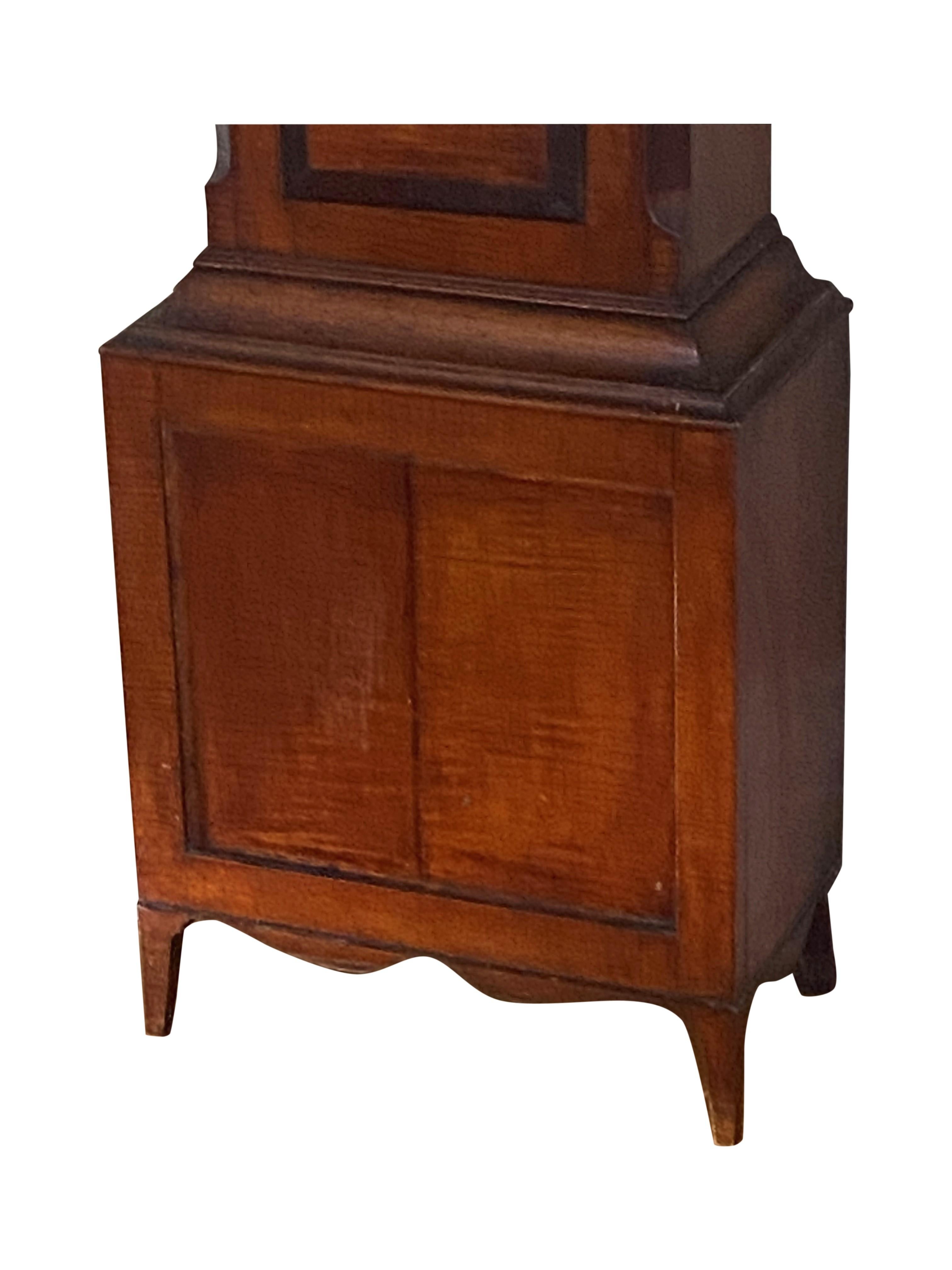 American Federal Curly Maple and Mahogany Banded Tall Case Clock PA, Circa 1810