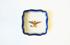 Federal Design Blue Gold White Porcelain Jewelry or Trinket Dish with Eagle Bird