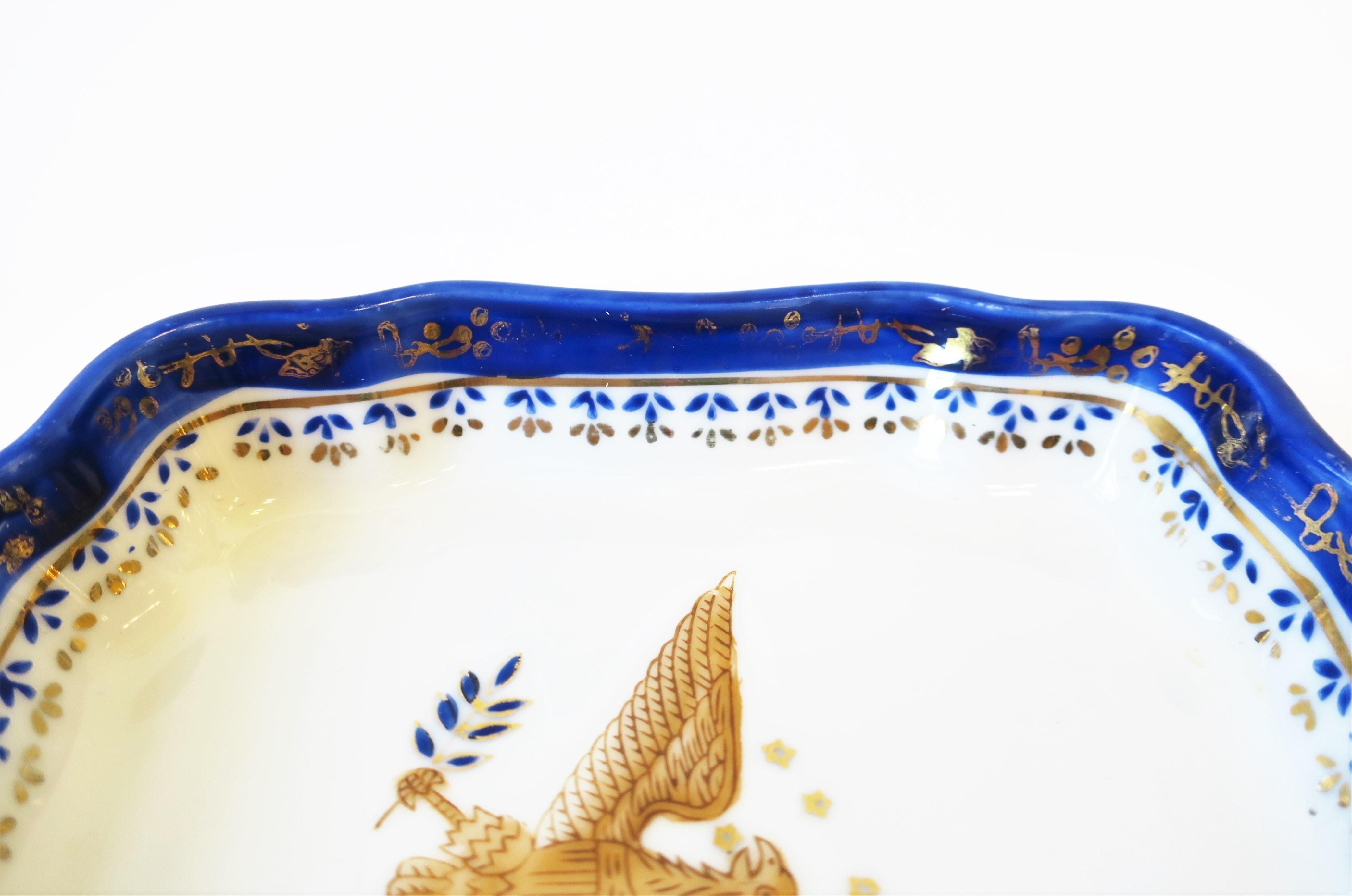 Federal Design Blue Gold White Porcelain Jewelry or Trinket Dish with Eagle Bird 6