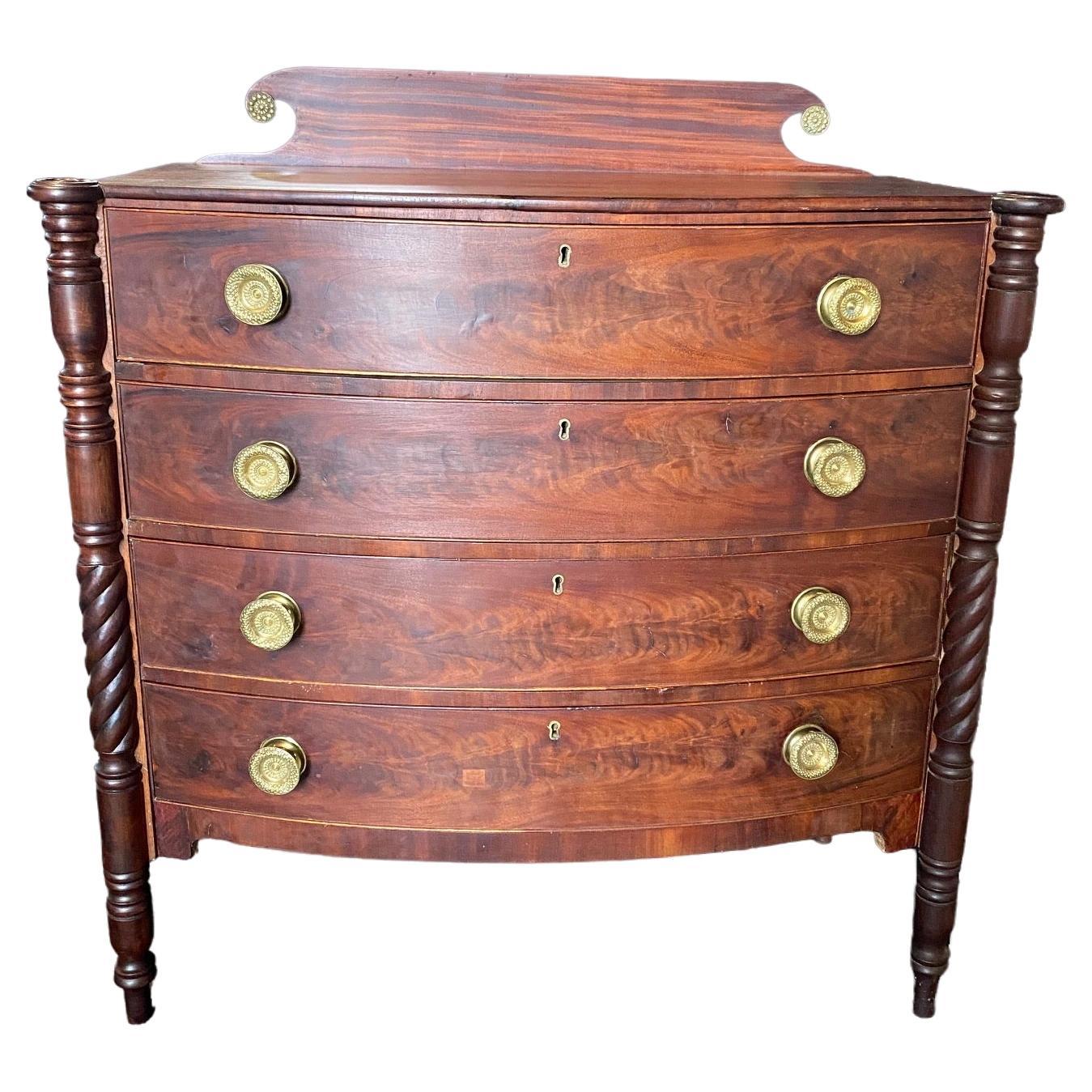  Federal Early 19th Century Sheraton Bow Front Cookie Corner Chest of Drawers