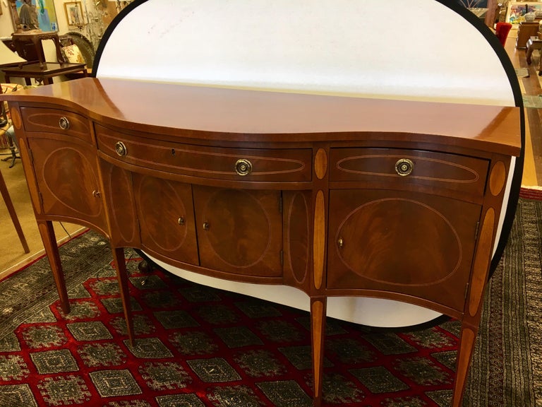 Federal Extra Large Mahogany Inlaid Bow Front Server Buffet Sideboard
