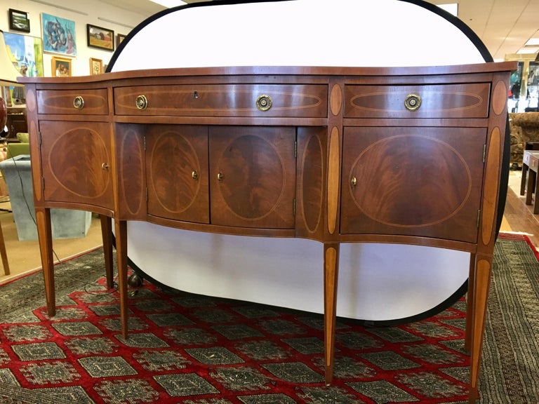 Federal Extra Large Mahogany Inlaid Bow Front Server Buffet Sideboard