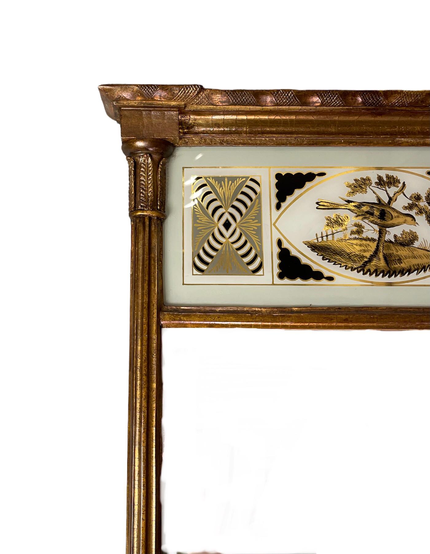 American Federal Gilt-Wood & Eglomise Painted Mirror For Sale