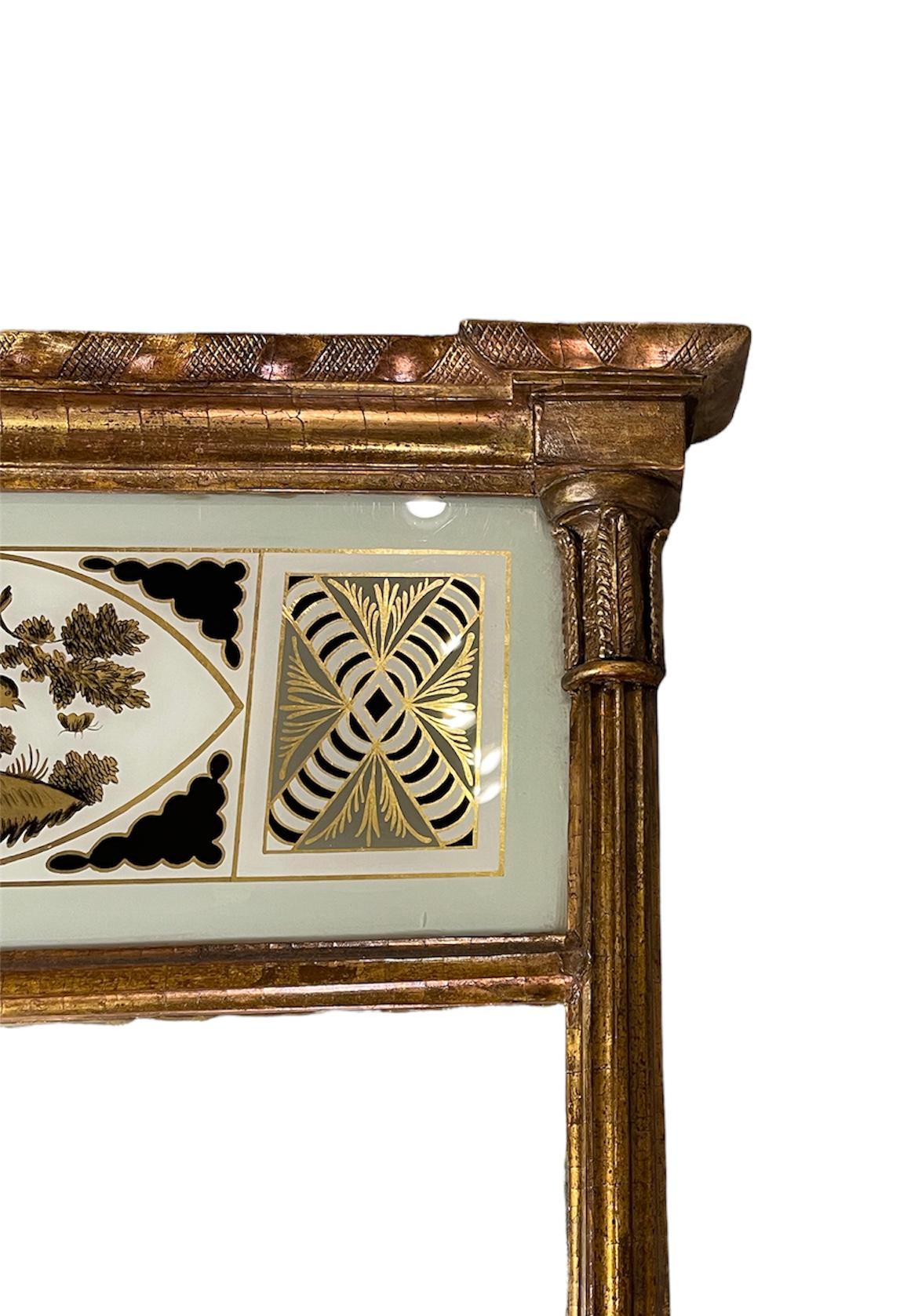 Verre Églomisé Federal Gilt-Wood & Eglomise Painted Mirror For Sale