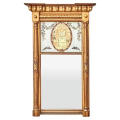 Federal Giltwood Mirror with Reverse-Painted Tablet, Washington Motif