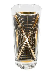 Federal Glass Atomic Period Highball Glasses in 22k Gold on Black Enamel