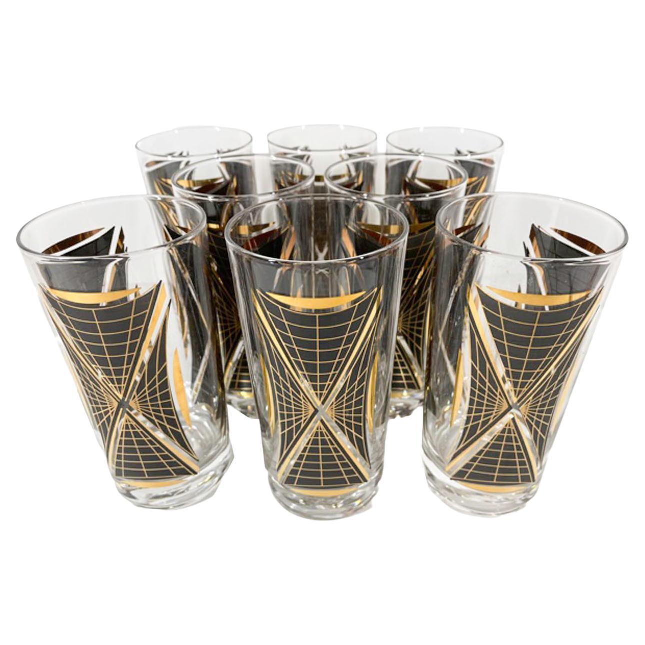 Federal Glass Atomic Period Highball Glasses in 22k Gold on Black Enamel at  1stDibs | federal glass atomic flower, federal glass atomic starburst