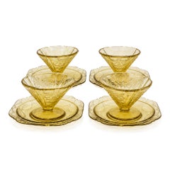 Federal Glass Yellow Madrid Dessert Set, Four Compotes & Plates, circa 1935