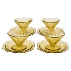Federal Glass Yellow Madrid Dessert Set, Four Compotes & Plates, circa 1935