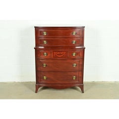 Federal Inlaid Mahogany Highboy Dresser by National Furniture, Circa 1960s