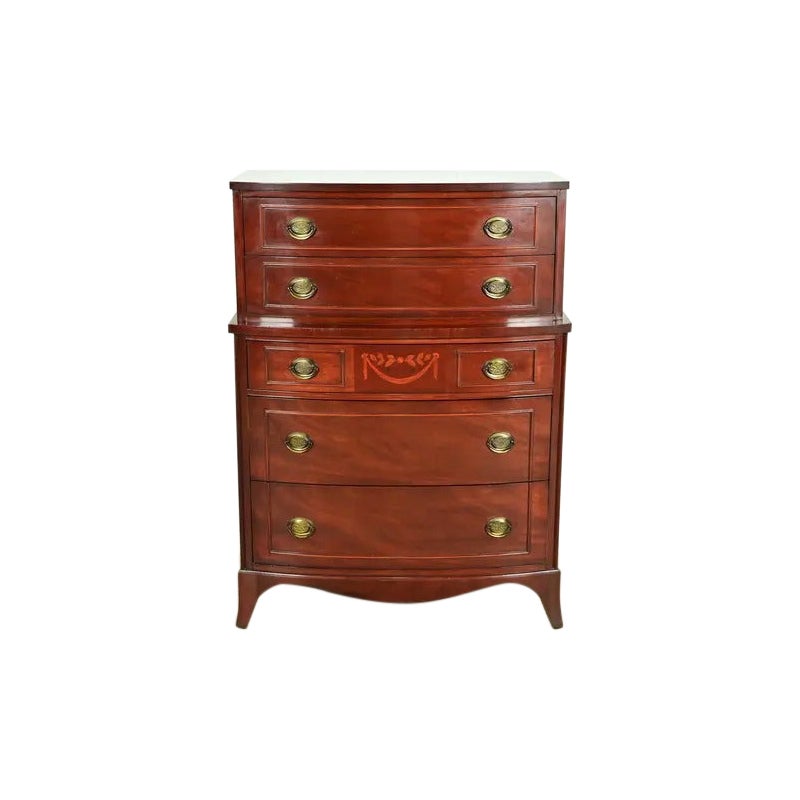 Federal Inlaid Mahogany Highboy Dresser by National Furniture, Circa 1960s For Sale
