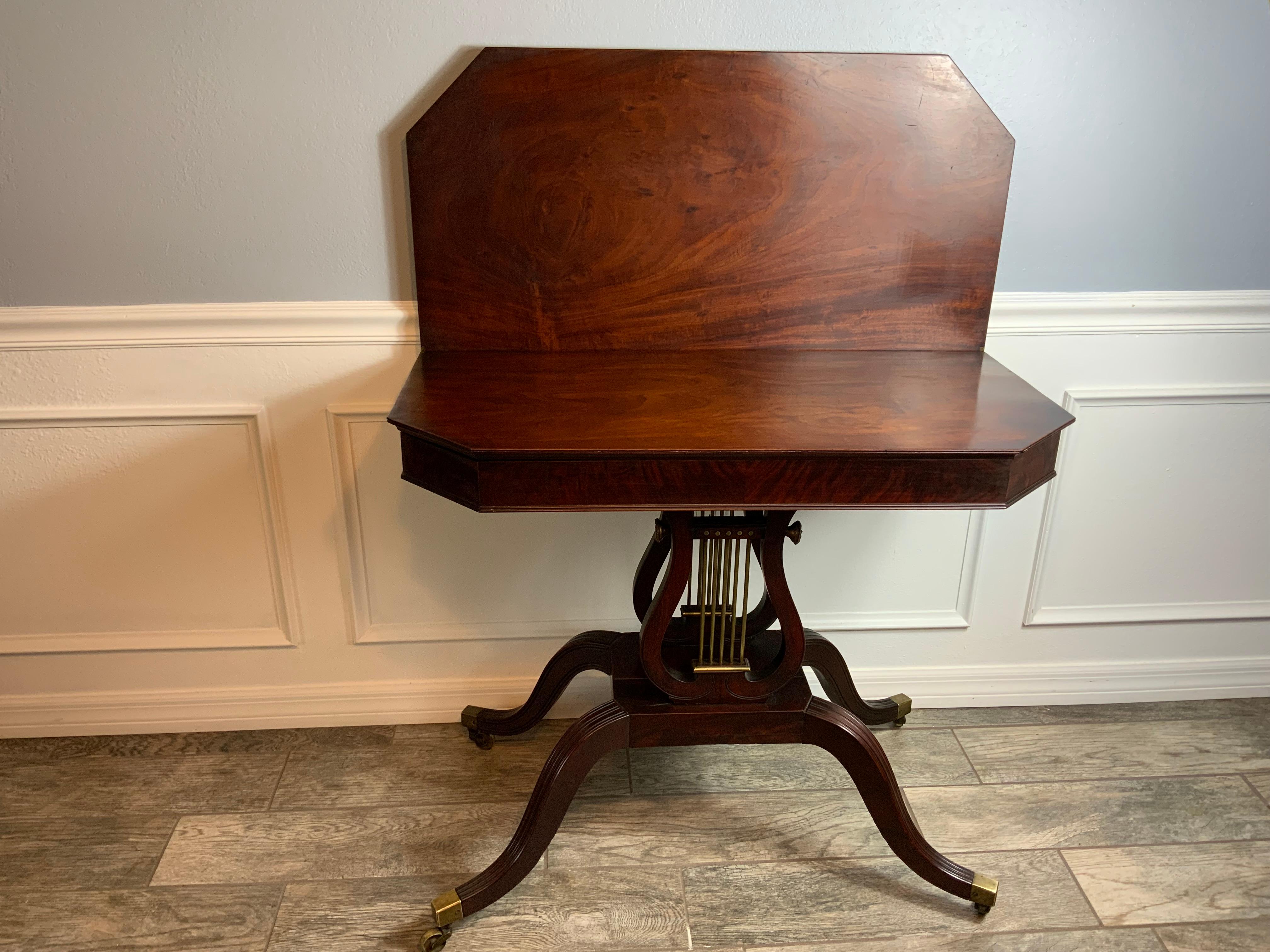 Federal Lyre Base Card Table In Good Condition For Sale In Bradenton, FL