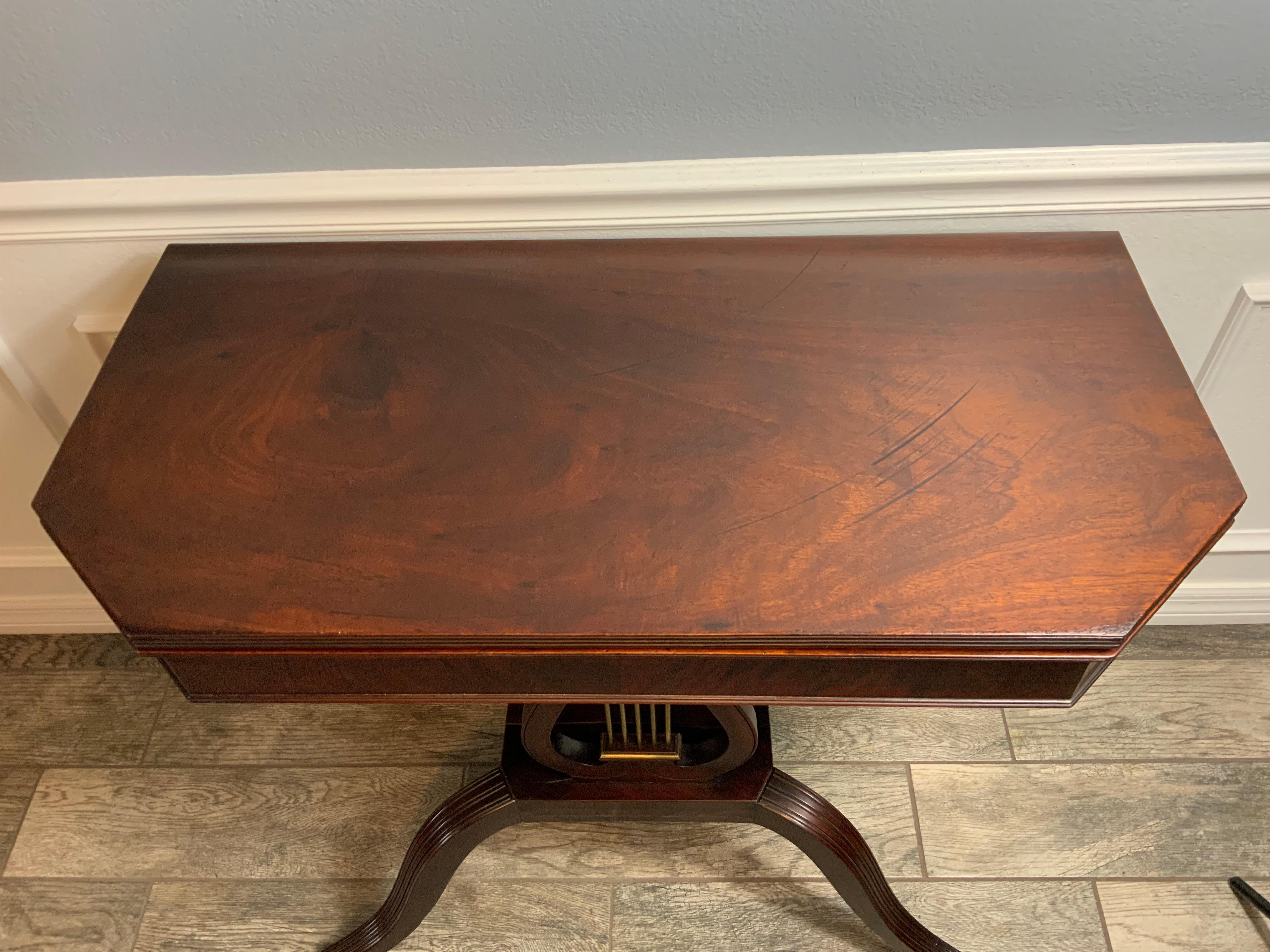 Mahogany Federal Lyre Base Card Table For Sale