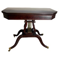 Antique Federal Lyre Base Card Table